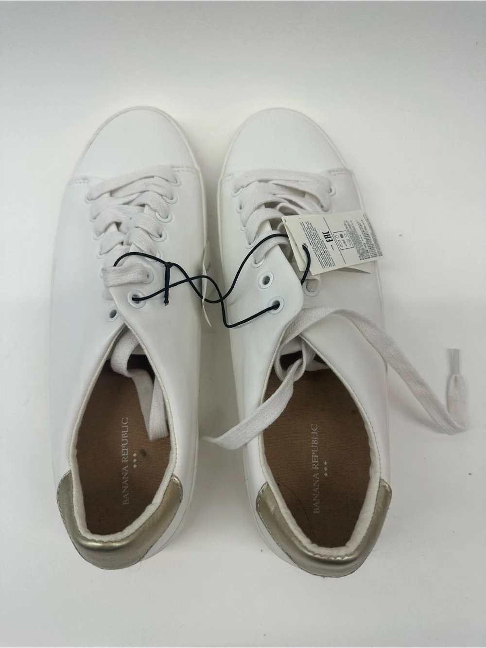 Banana Republic white Women's Lace-Up Casual Sneakers with Gold Heel Accent